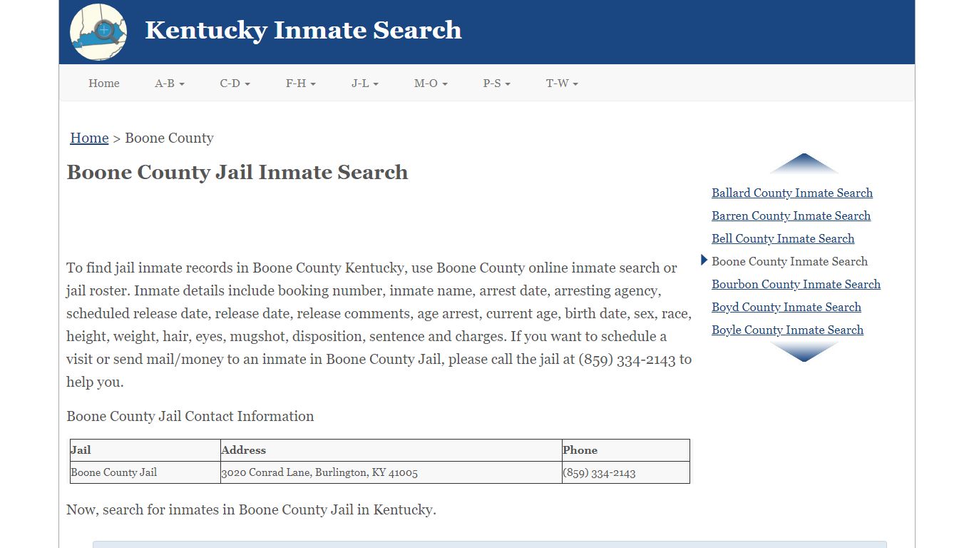 Boone County Jail Inmate Search